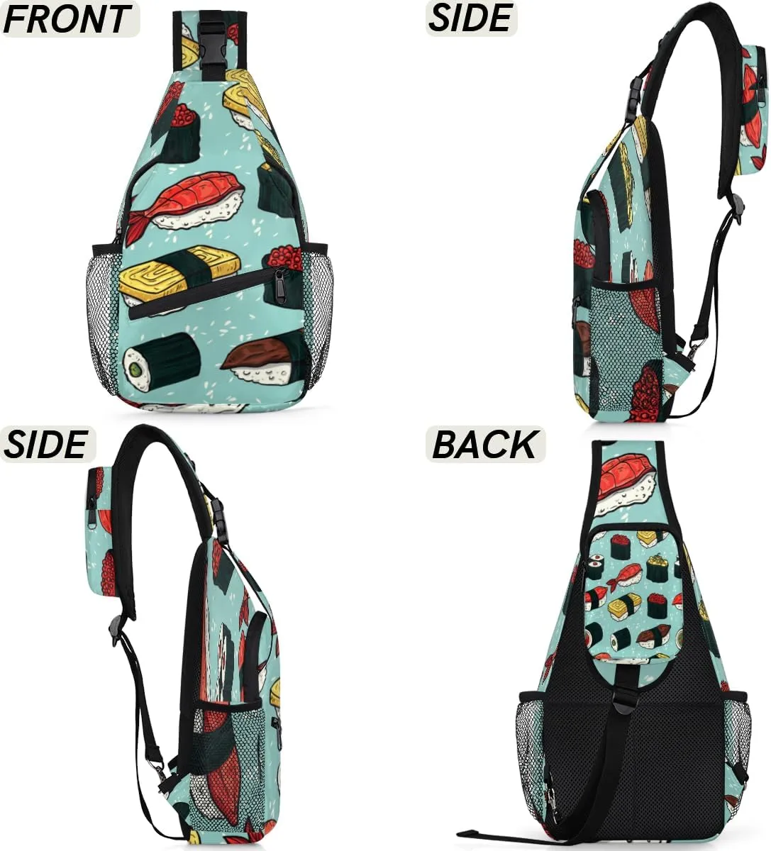 Colorful Cute Sushi Sling Bag for Women Men Crossbody Sling Backpack Shoulder Bag Chest Bag Daypack for Travel Hiking Outdoor