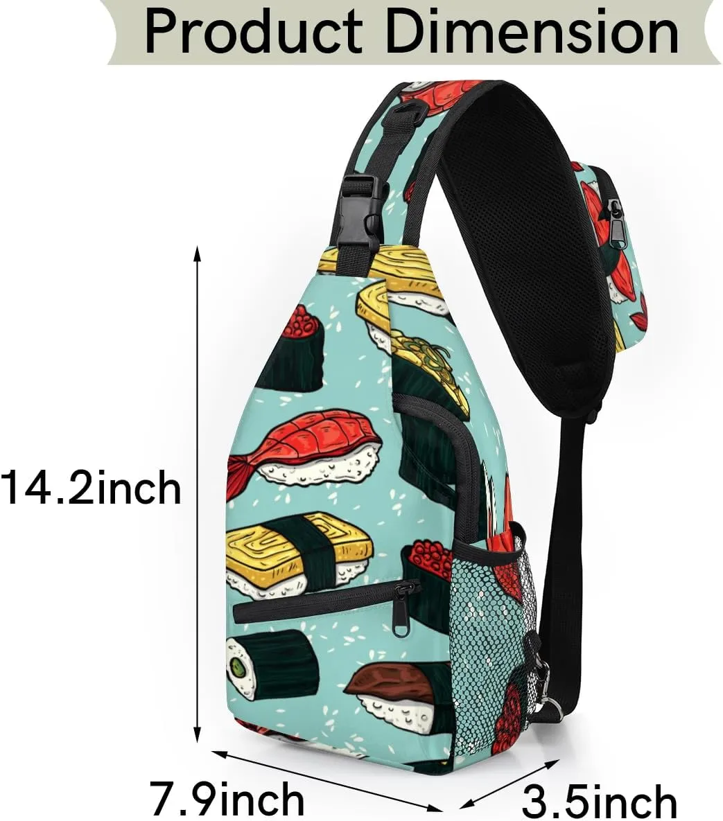 Colorful Cute Sushi Sling Bag for Women Men Crossbody Sling Backpack Shoulder Bag Chest Bag Daypack for Travel Hiking Outdoor
