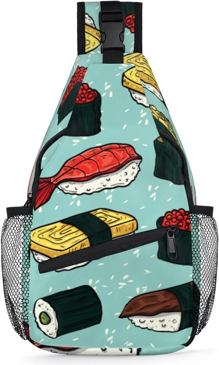 Colorful Cute Sushi Sling Bag for Women Men Crossbody Sling Backpack Shoulder Bag Chest Bag Daypack for Travel Hiking Outdoor
