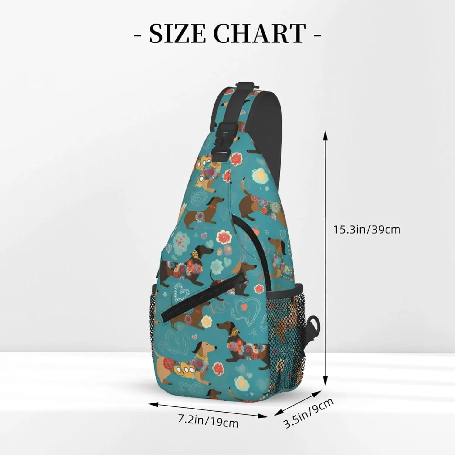 Colorful Dachshund Sling Bag for Women Men, Floral Adjustable Rope Crossbody Single Shoulder Bag for Travel Hiking Cycling Gift