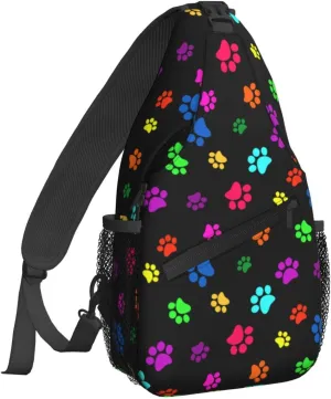 Colorful Paw Print Sling Backpack Crossbody Sling Bag for Women Men Shoulder Bag Travel Hiking Daypack