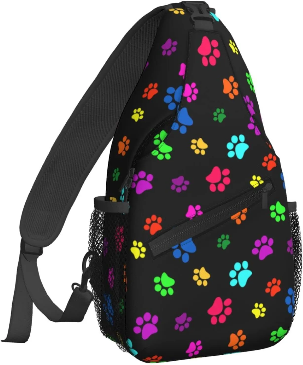 Colorful Paw Print Sling Backpack Crossbody Sling Bag for Women Men Shoulder Bag Travel Hiking Daypack