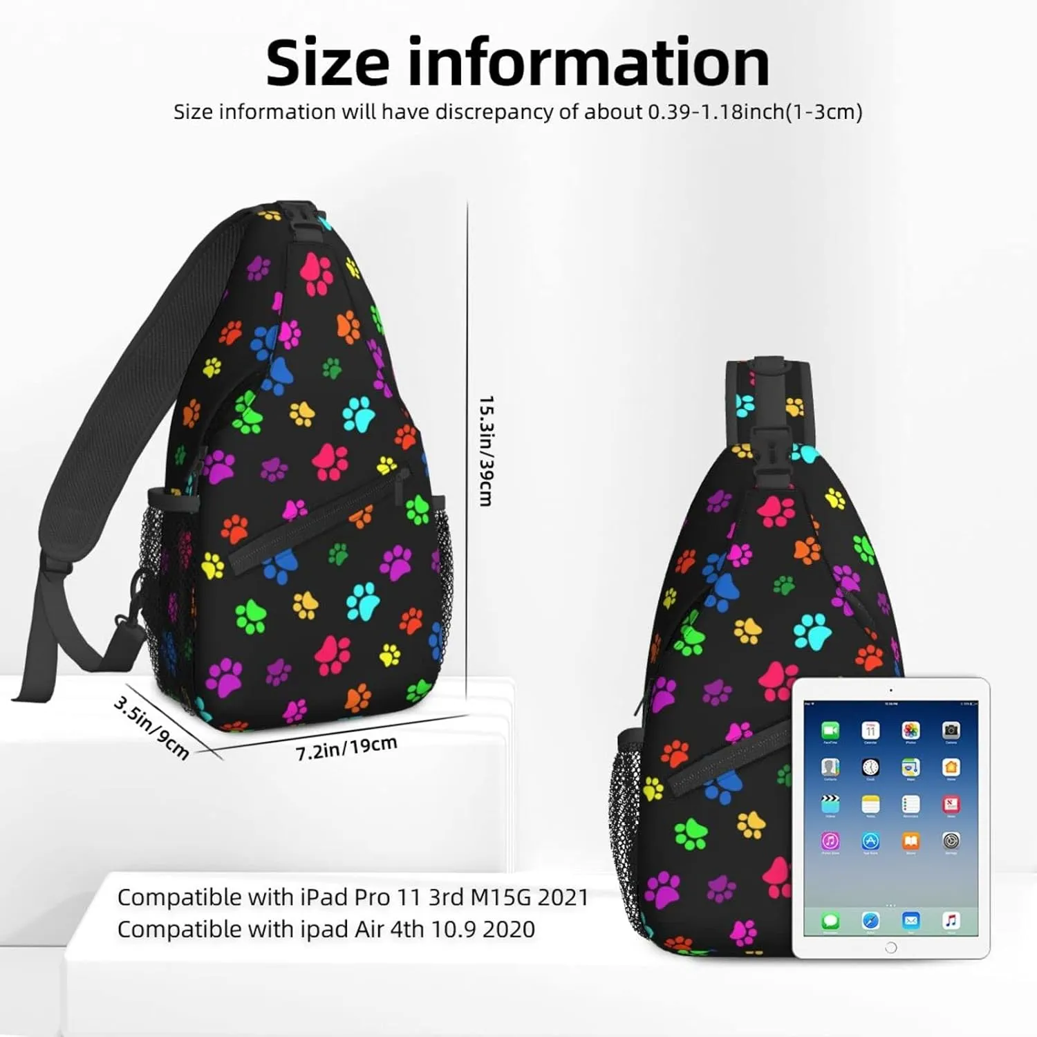 Colorful Paw Print Sling Backpack Crossbody Sling Bag for Women Men Shoulder Bag Travel Hiking Daypack