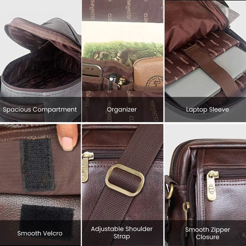 Combo: THE CLOWNFISH Messenger & Sling Bags - Spacious, Stylish | Laptop & Travel Bags | 28L & 2L | Steel Grey & Brown