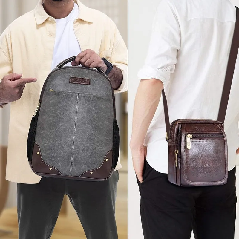 Combo: THE CLOWNFISH Messenger & Sling Bags - Spacious, Stylish | Laptop & Travel Bags | 28L & 2L | Steel Grey & Brown