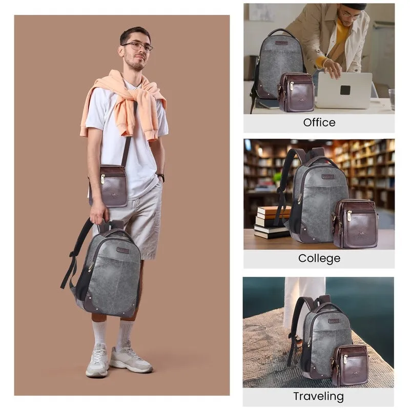 Combo: THE CLOWNFISH Messenger & Sling Bags - Spacious, Stylish | Laptop & Travel Bags | 28L & 2L | Steel Grey & Brown