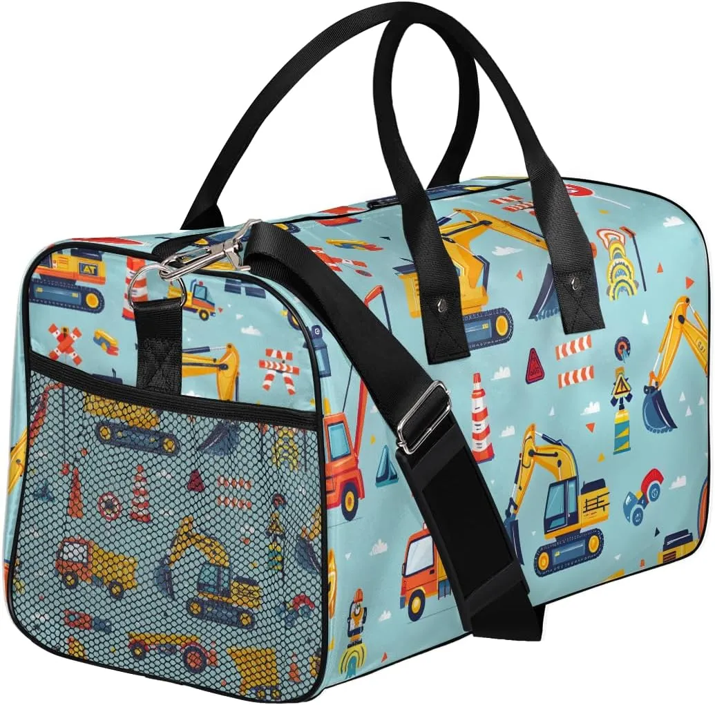 Construction Crew Vehicles Truck Travel Duffle Bag for Women Men Foldable Waterproof Weekender Bag Carry on Tote for Overnight Sports Gym Car Excavator Tractor Vehicles
