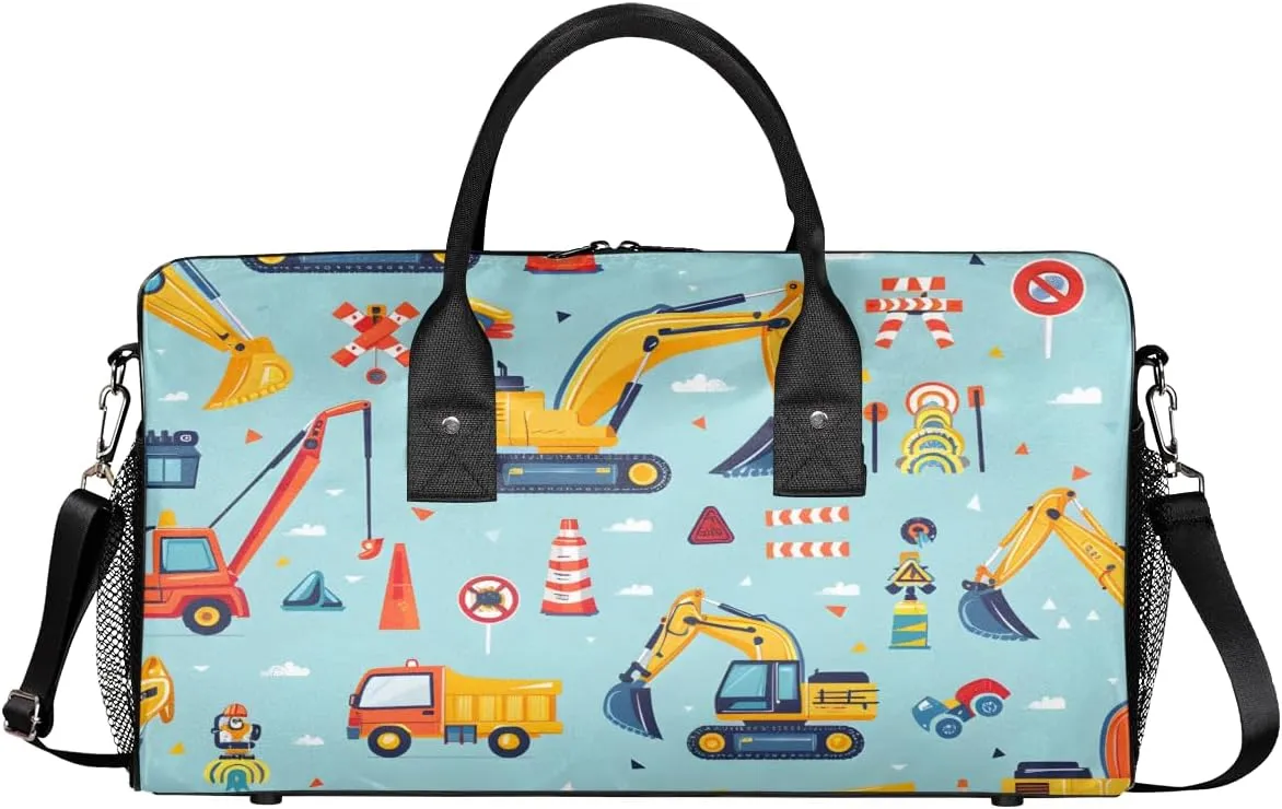 Construction Crew Vehicles Truck Travel Duffle Bag for Women Men Foldable Waterproof Weekender Bag Carry on Tote for Overnight Sports Gym Car Excavator Tractor Vehicles