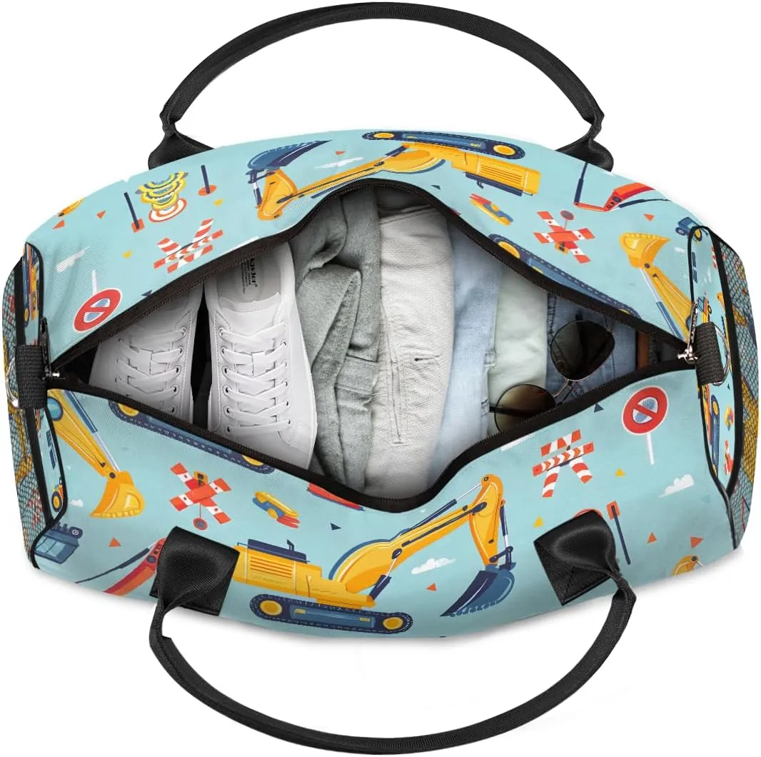 Construction Crew Vehicles Truck Travel Duffle Bag for Women Men Foldable Waterproof Weekender Bag Carry on Tote for Overnight Sports Gym Car Excavator Tractor Vehicles