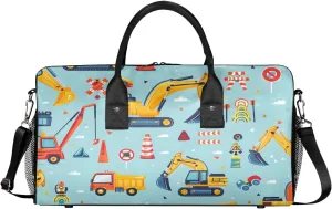 Construction Crew Vehicles Truck Travel Duffle Bag for Women Men Foldable Waterproof Weekender Bag Carry on Tote for Overnight Sports Gym Car Excavator Tractor Vehicles