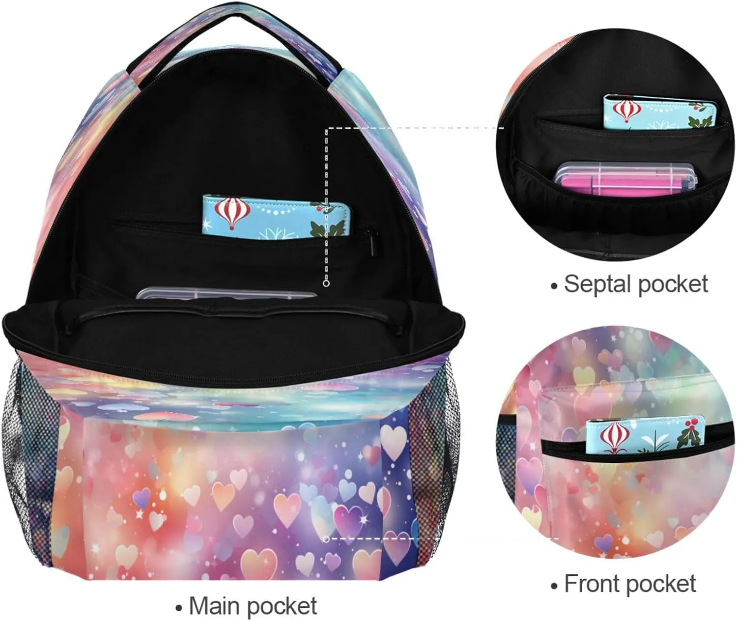 Cool Backpacks for Women Men Fashion Stylish Travel Bags with Chest Strap Gift Men & Women Heart Bubble Dream Color