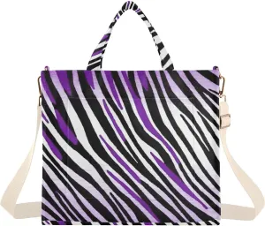 Corduroy Women Tote Bag, Handbag Purse with Detachable Strap Purple Zebra Stripe Print Small Size