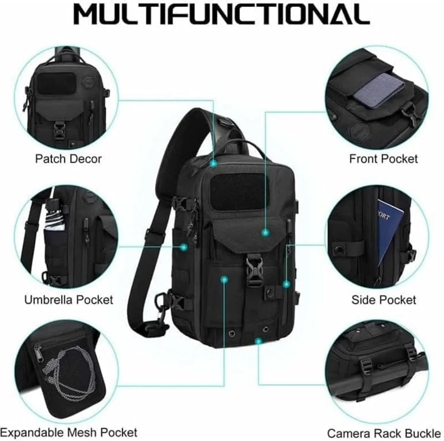Cosmos Explorer Sling Bag, Anti Theft Tactical Sling Backpack, Waterproof Crossbody Shoulder Equipped with Belt Buckle (Blue)