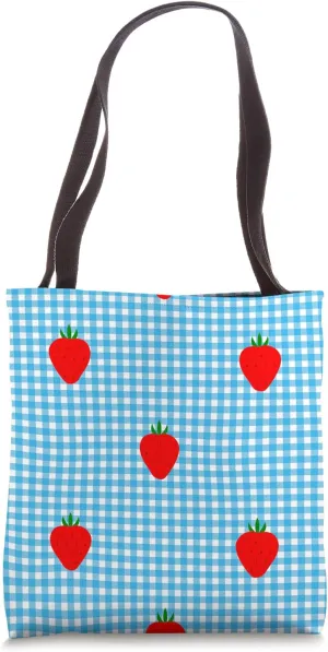cottagecore strawberry blue gingham Tote Bag