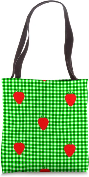 cottagecore strawberry green gingham Tote Bag