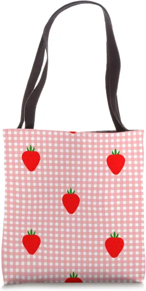 cottagecore strawberry pink gingham Tote Bag