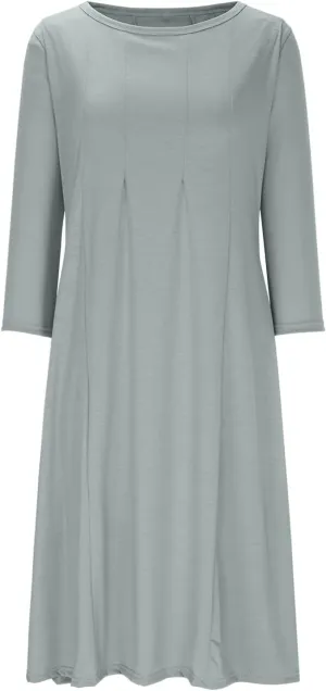 Cotton Long Sleeve A Line Midi Dress for Women Pleated Design Casual Loose Fit Soft Comfortable Daily Wear