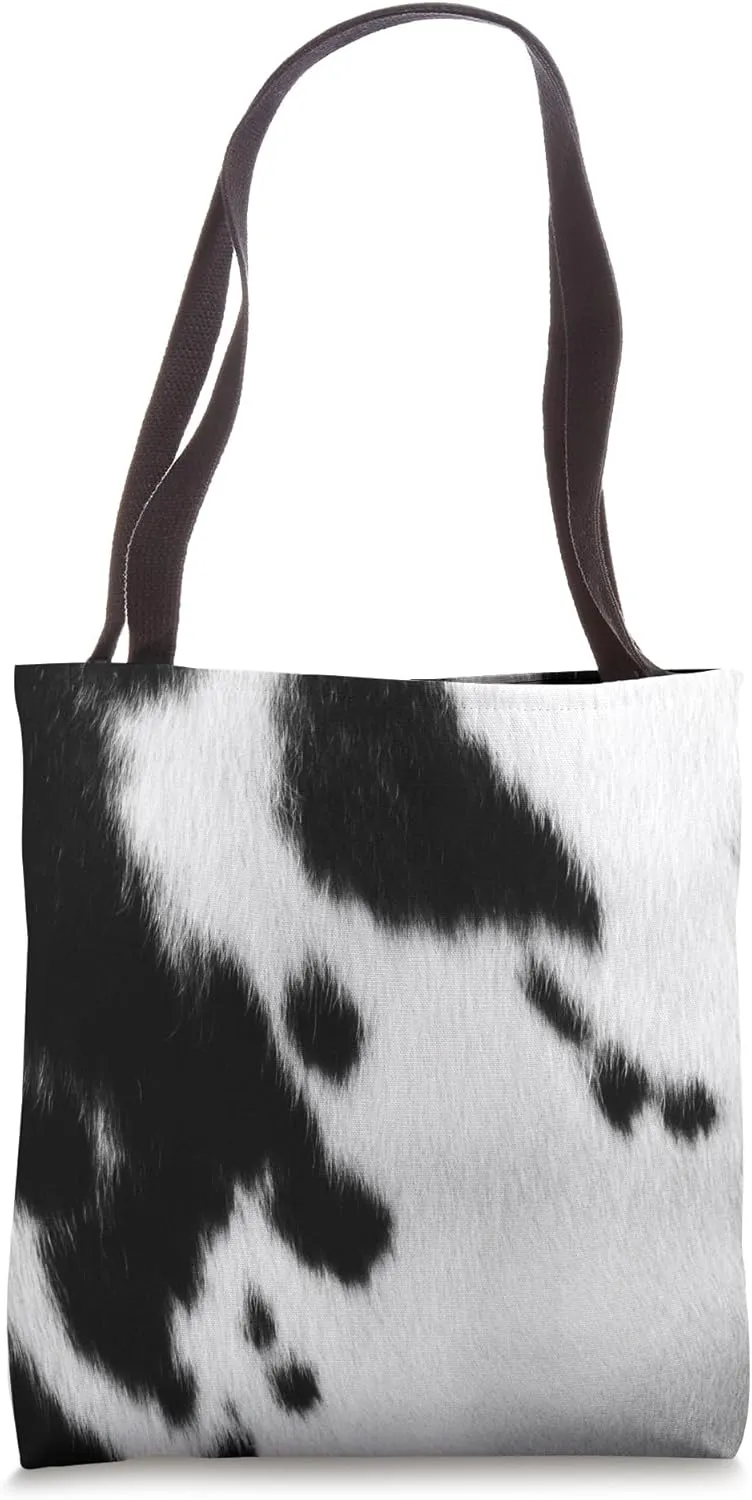 Cow Print Animal Print Pattern Black and White Cute Tote Bag