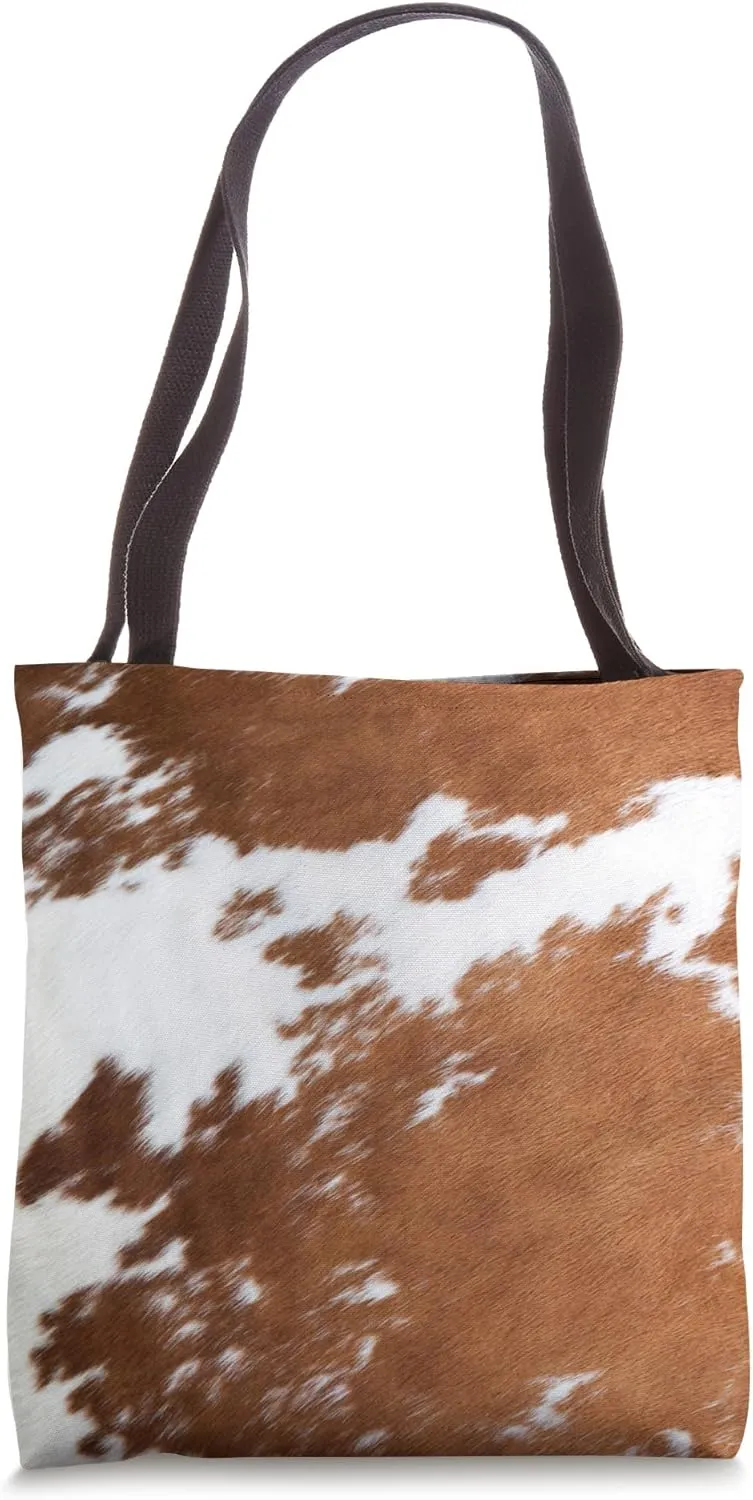 Cowhide Print Brown Cow Freaking Love Cows Western Ranch Tote Bag