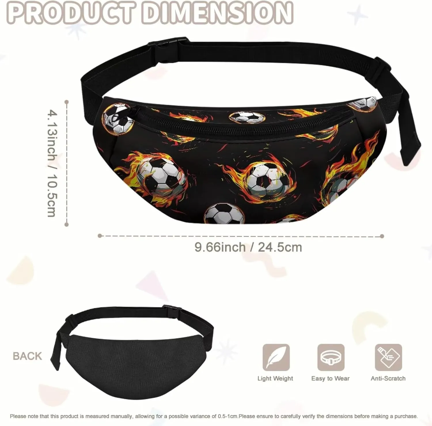 Cozeyat Fire Soccer Kids Fanny Pack for Toddler Boys Small Belt Bag Crossbody Sling Bag Waist Pack for Runing Hiking Camping Traveling