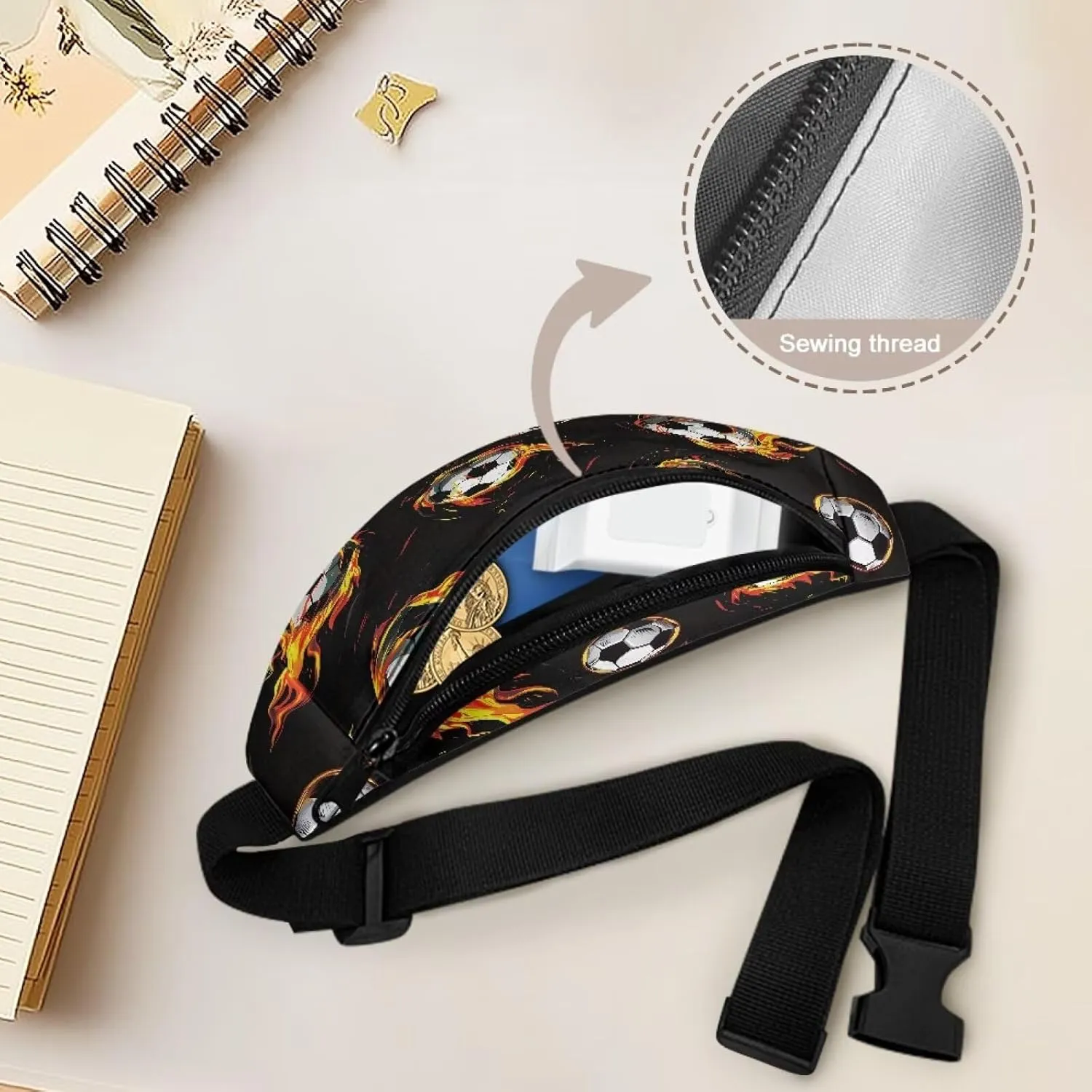 Cozeyat Fire Soccer Kids Fanny Pack for Toddler Boys Small Belt Bag Crossbody Sling Bag Waist Pack for Runing Hiking Camping Traveling