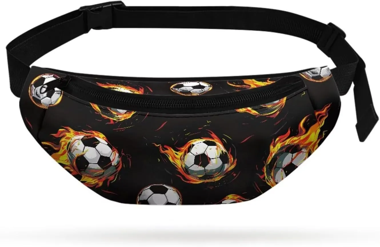 Cozeyat Fire Soccer Kids Fanny Pack for Toddler Boys Small Belt Bag Crossbody Sling Bag Waist Pack for Runing Hiking Camping Traveling