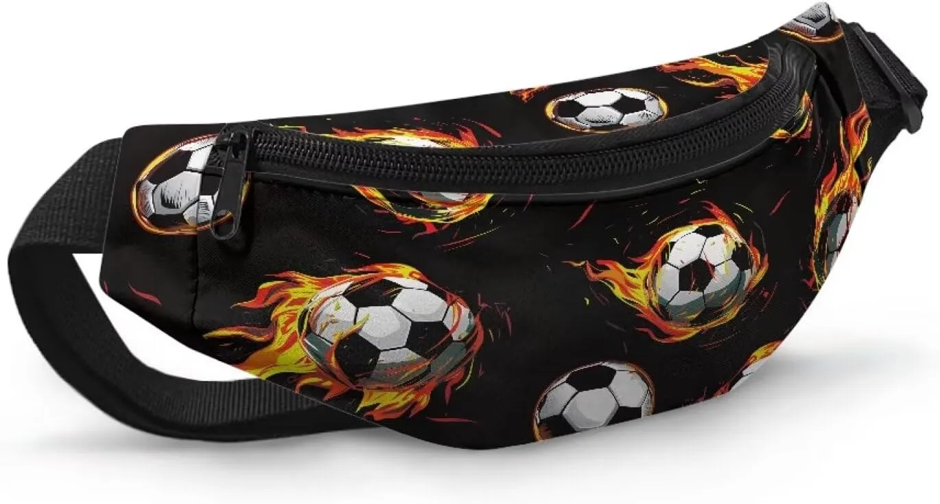 Cozeyat Fire Soccer Kids Fanny Pack for Toddler Boys Small Belt Bag Crossbody Sling Bag Waist Pack for Runing Hiking Camping Traveling