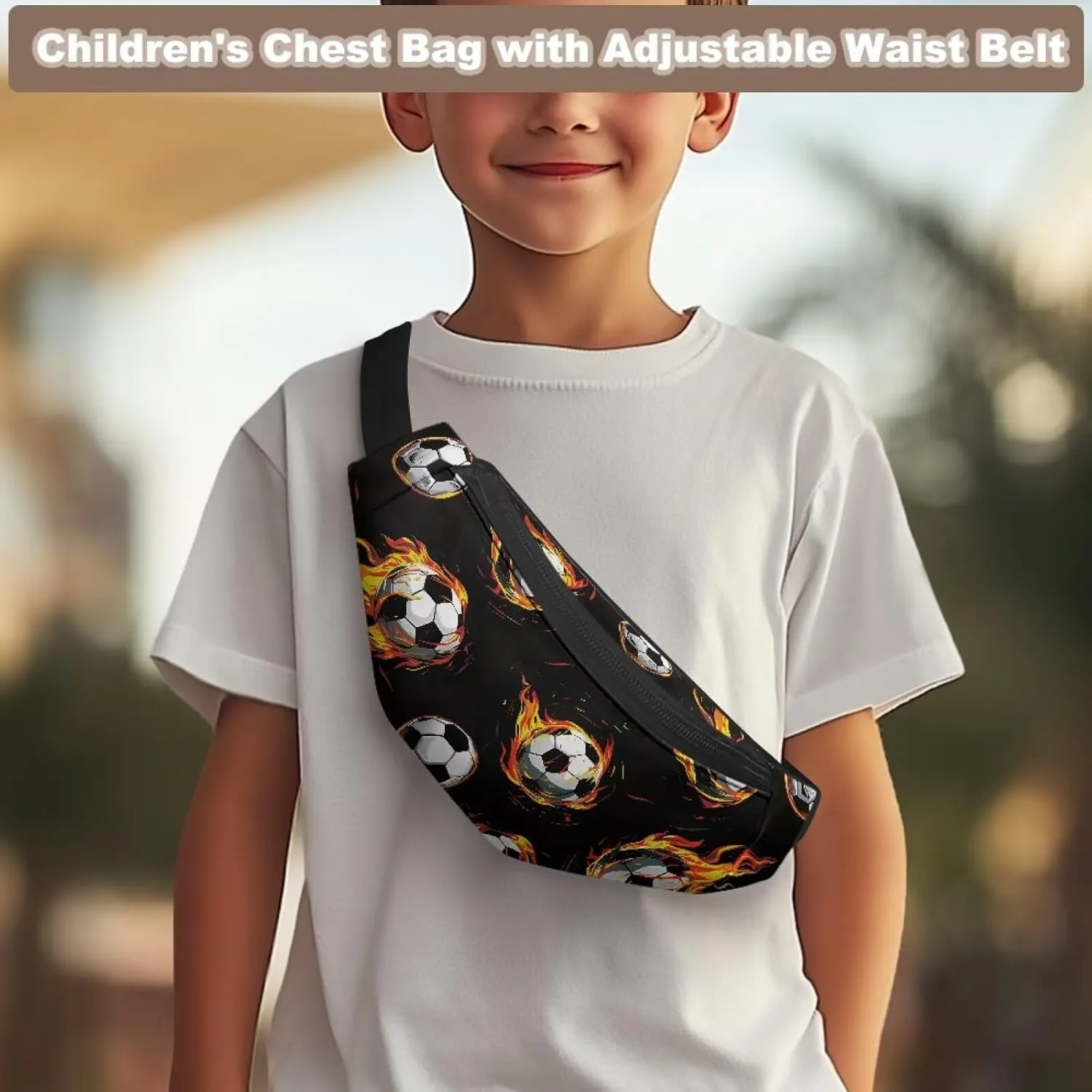 Cozeyat Fire Soccer Kids Fanny Pack for Toddler Boys Small Belt Bag Crossbody Sling Bag Waist Pack for Runing Hiking Camping Traveling