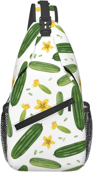 Cross Body Sling Bag For Women Men Cucumber Flower Crossbody Bag Anti Theft Chest Bag Shoulder Backpack Travel Hiking Daypack Large Sling Cross Body Bag