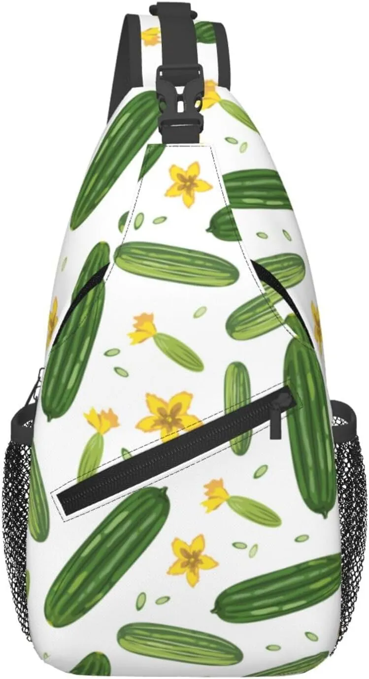 Cross Body Sling Bag For Women Men Cucumber Flower Crossbody Bag Anti Theft Chest Bag Shoulder Backpack Travel Hiking Daypack Large Sling Cross Body Bag