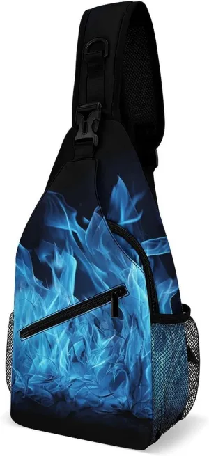 Cross Chest Bag Diagonally Sling Backpack Crossbody Shoulder Bags Blue Flame Sling Bag Travel Hiking Daypack