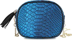 Crossbody Bag Fancy Snakeskin Luxury Blue Clutch Handbag Vegan Leather Shoulder Purse Date Chain Bag Travel Pouch Compact Chic Bag for Women Everyday Use