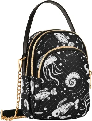 Crossbody Bag for Women, Jellyfish Snail Shell Starfish Phone Purse Detachable Chain Bag Shoulder Handbag Wallet