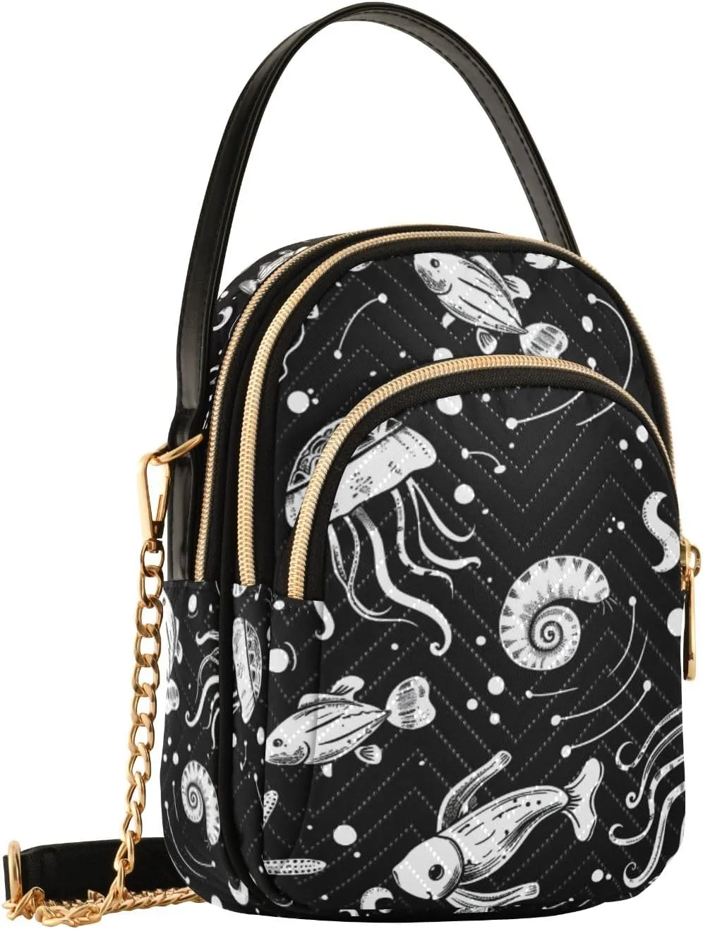 Crossbody Bag for Women, Jellyfish Snail Shell Starfish Phone Purse Detachable Chain Bag Shoulder Handbag Wallet