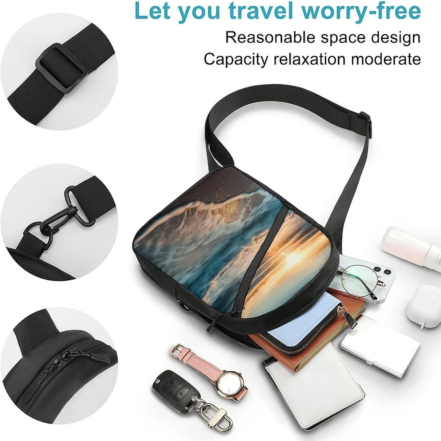 Crossbody Bag for Women Men Chest Bag Shell Art Sling Bag Crossbody Shoulder Bag Sling Backpack