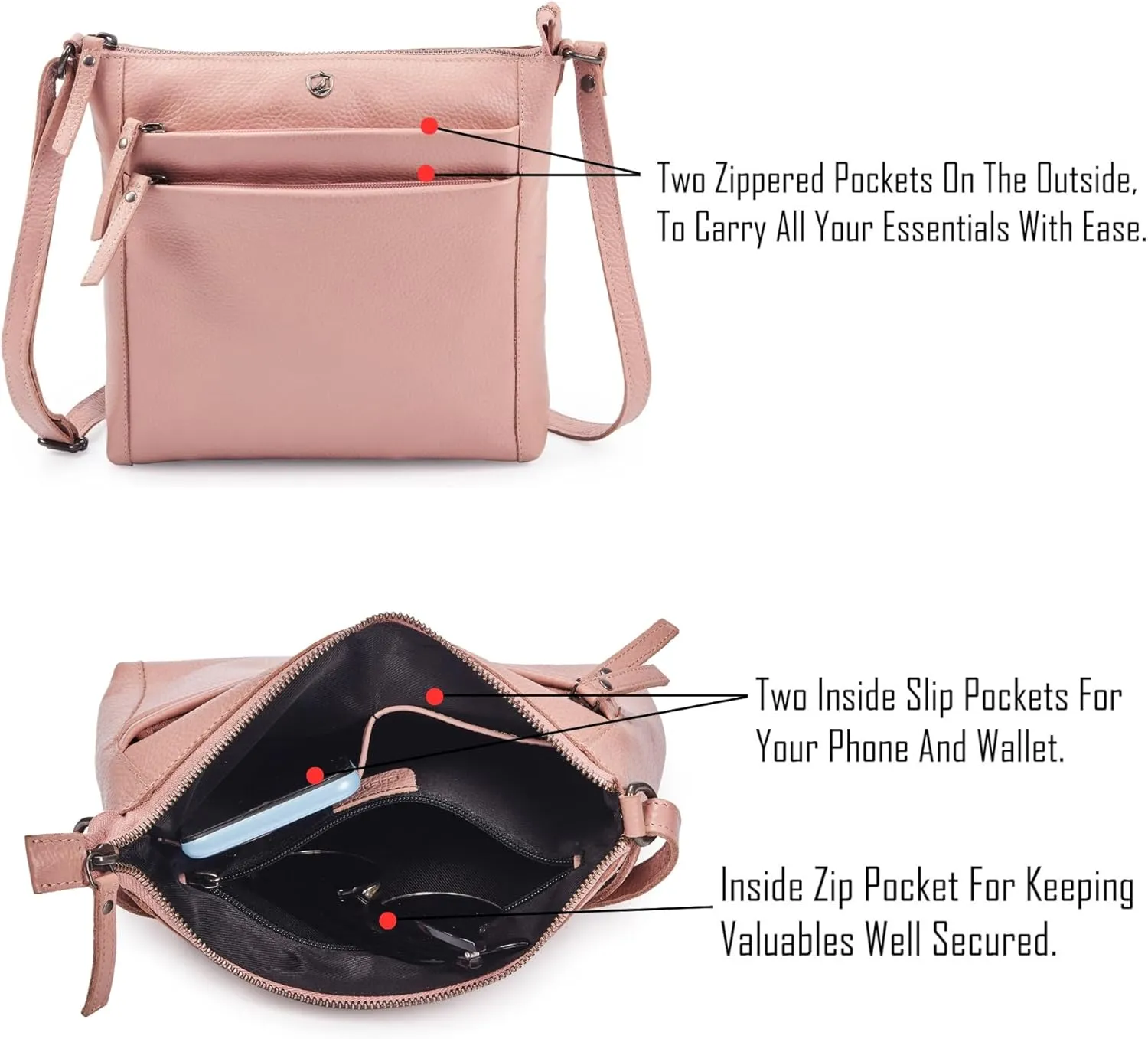 Crossbody Bag for Women Trendy Real Leather Purse Small Soft Pebbled Handbags Crossover Shoulder Pocketbook