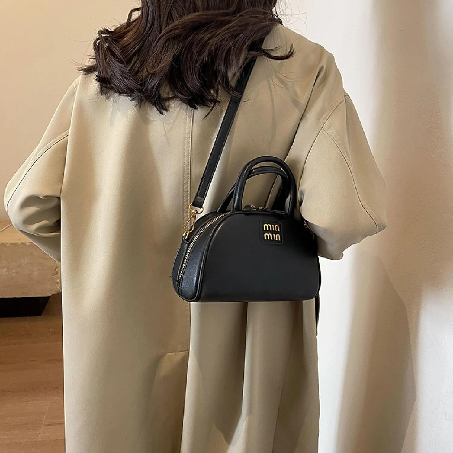 Crossbody Bag on One Shoulder and Half Round Shell Bag on Hand