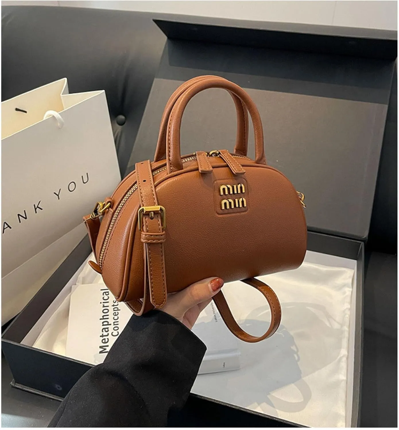 Crossbody Bag on One Shoulder and Half Round Shell Bag on Hand