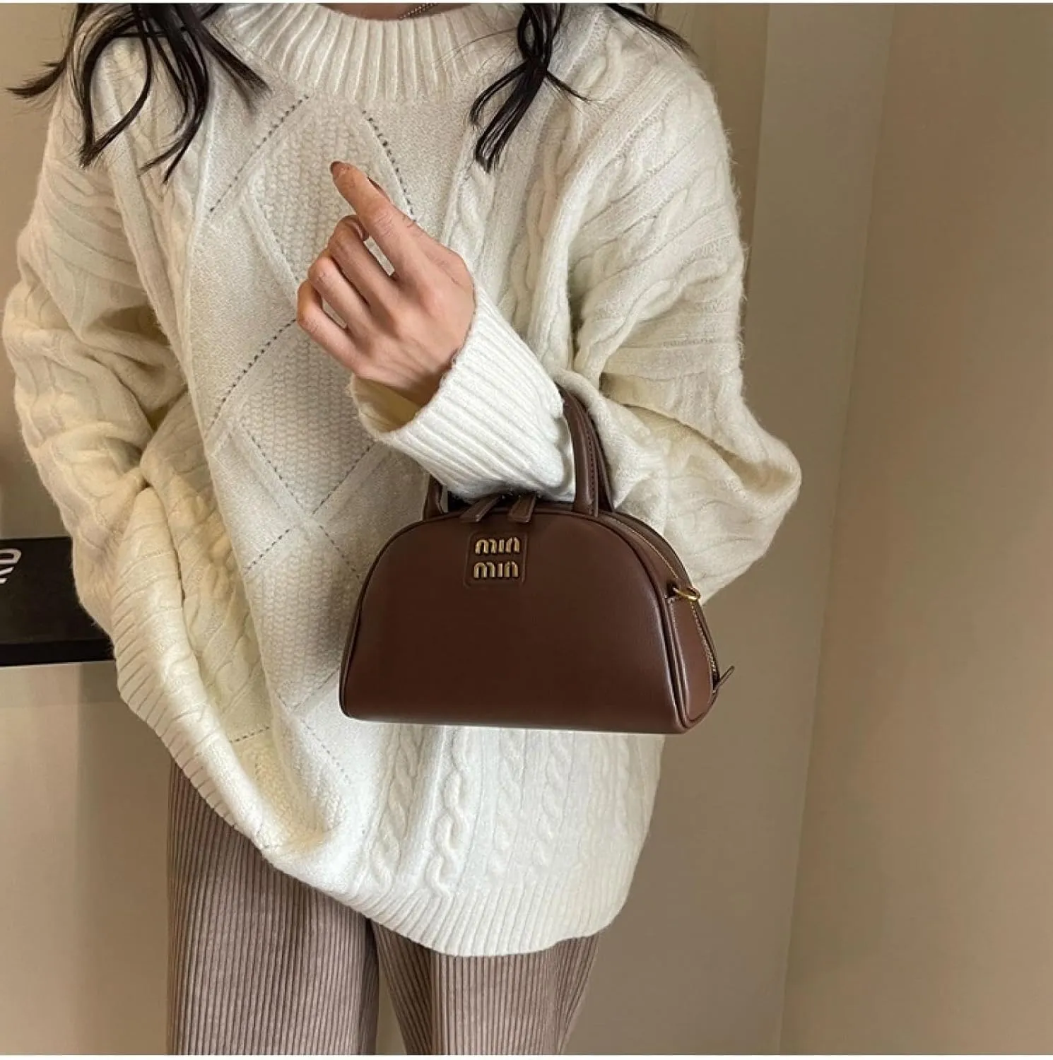 Crossbody Bag on One Shoulder and Half Round Shell Bag on Hand