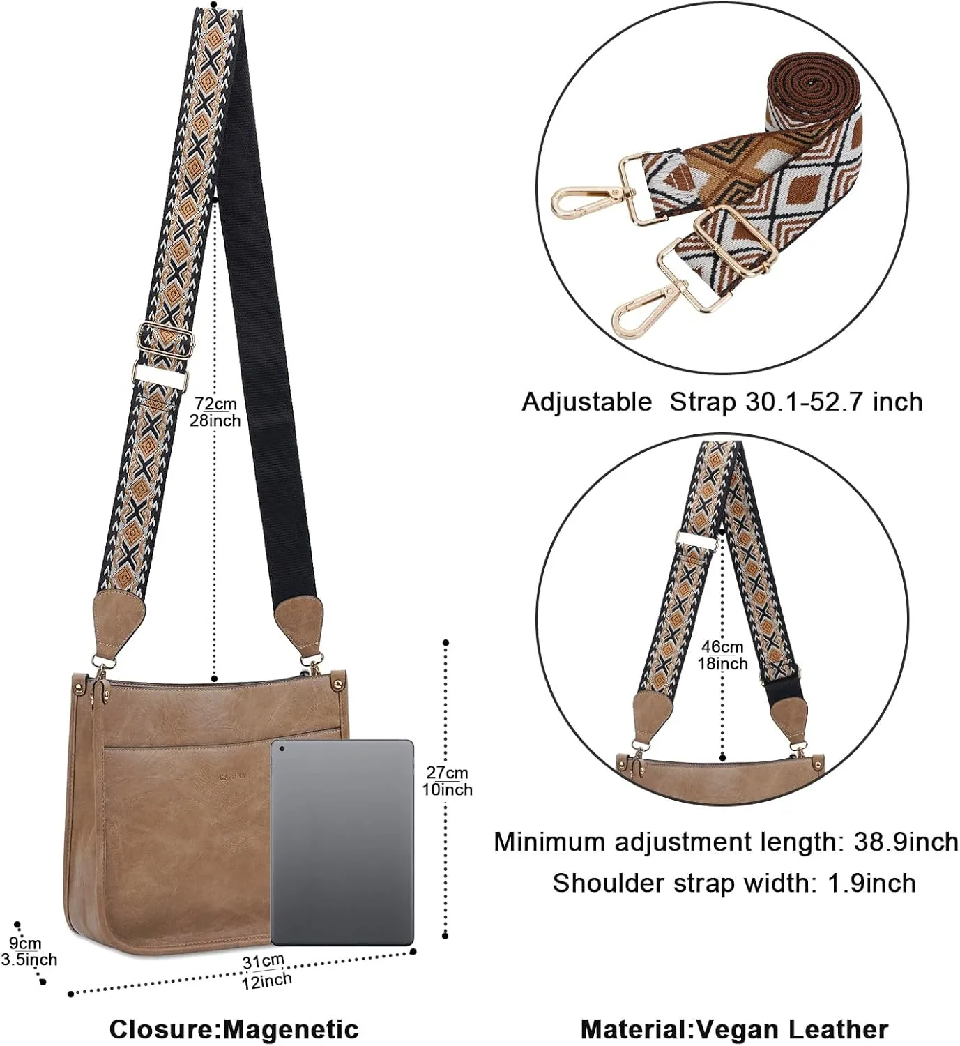 Crossbody Bag Women Vegan Leather Hobo Handbag Trendy Crossbody Shoulder Bag Purses For Women with 2 Adjustable Strap