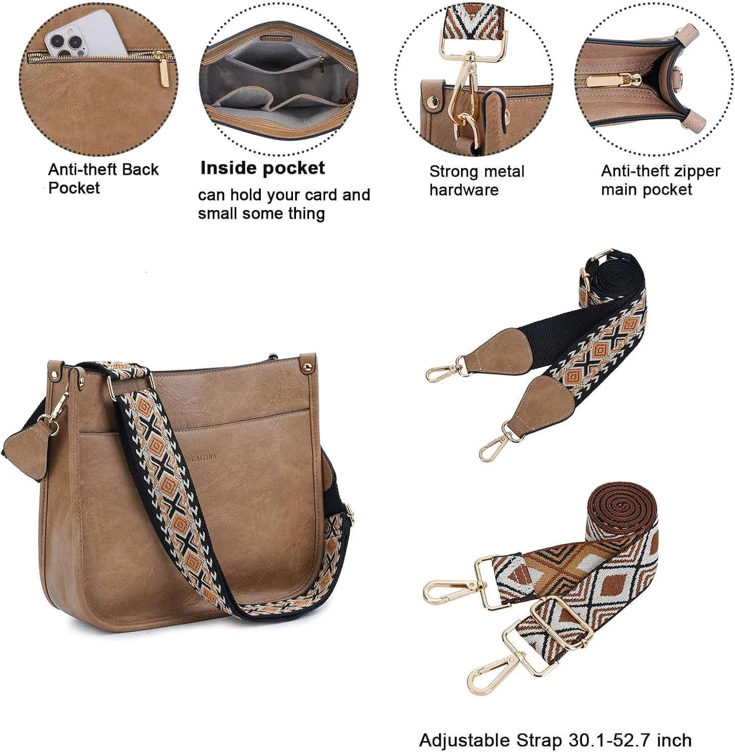 Crossbody Bag Women Vegan Leather Hobo Handbag Trendy Crossbody Shoulder Bag Purses For Women with 2 Adjustable Strap