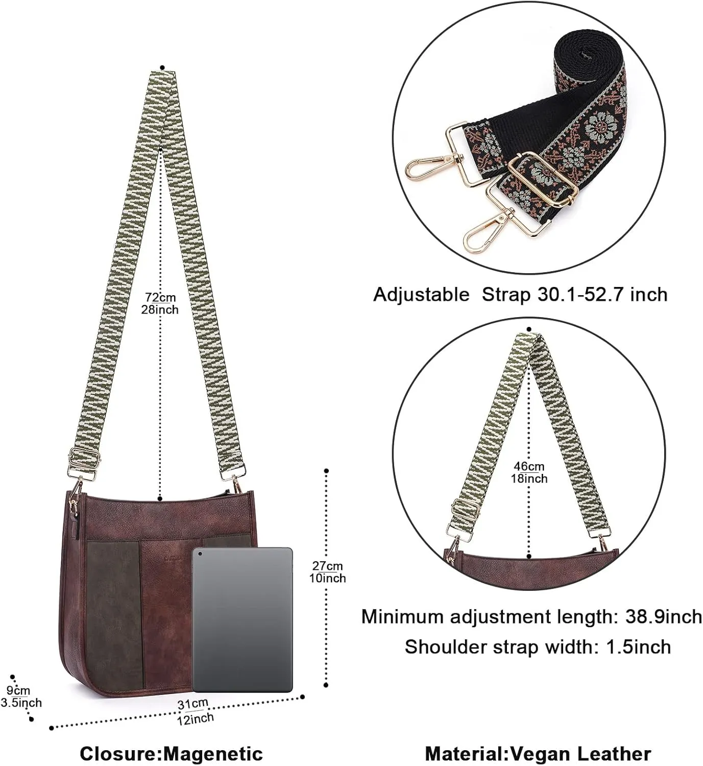 Crossbody Bag Women Vegan Leather Hobo Handbag Trendy Crossbody Shoulder Bag Purses For Women with 2 Adjustable Strap