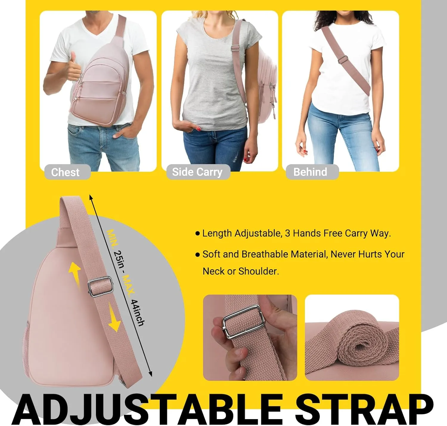 Crossbody Bags for Women, Sling Bag for Men, Small Hiking Backpack Anti Theft Lightweight for Outdoors Travel (L, Pink)