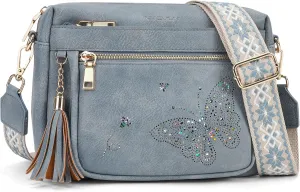 Crossbody Bags for Women Trendy Leather Crossbody Purse Shoulder Handbags Butterfly Design