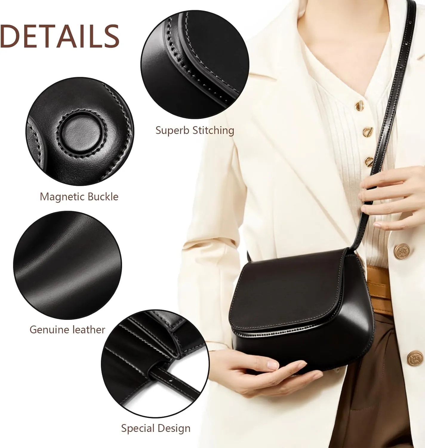 Crossbody Bags for Women Trendy Shoulder Purse Genuine Leather Bag with Adjustable Strap