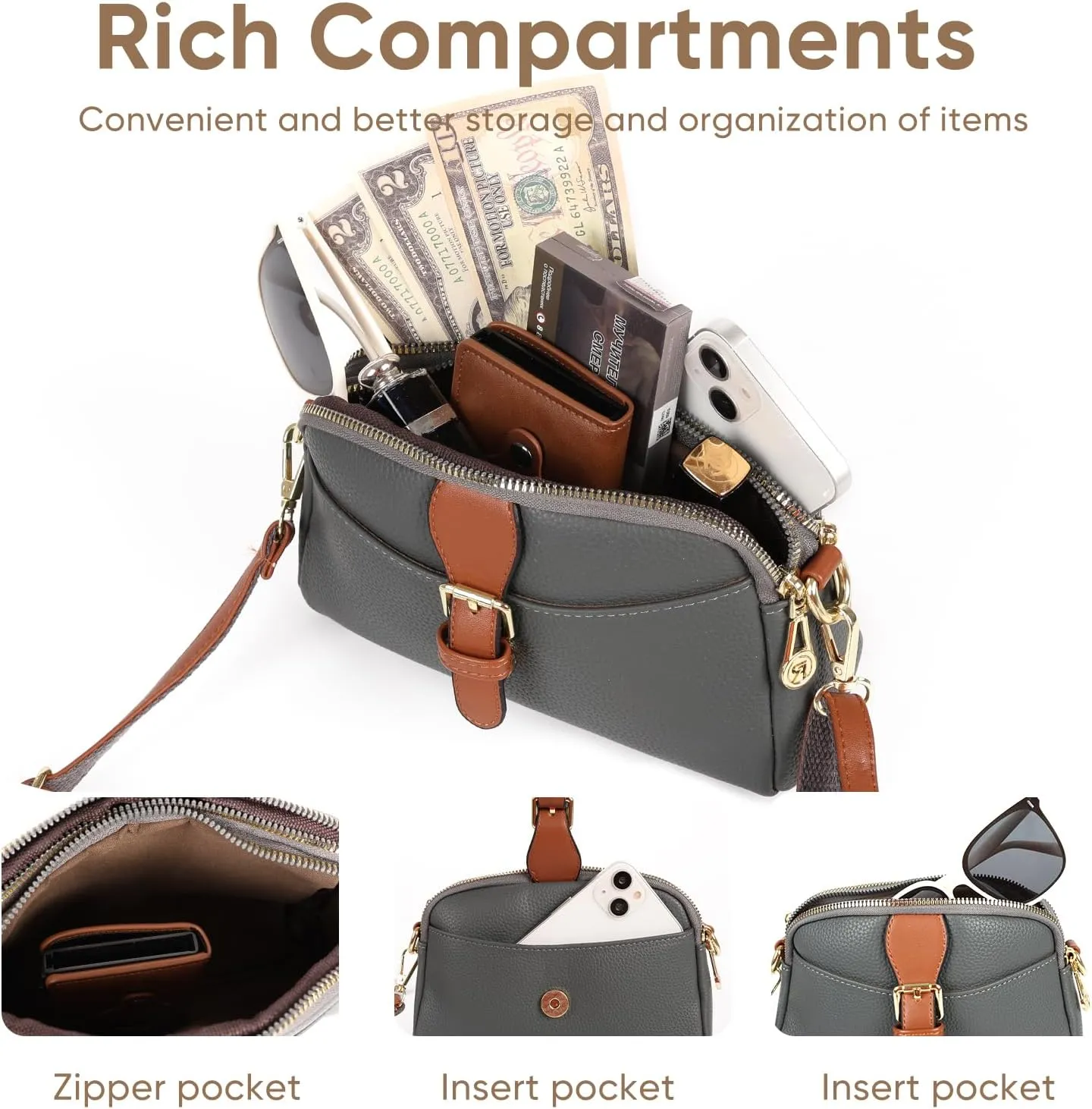 Crossbody Bags for Women, Vegan Leather Shoulder Handbags 2024，Purses for Women with Adjustable Wide Strap