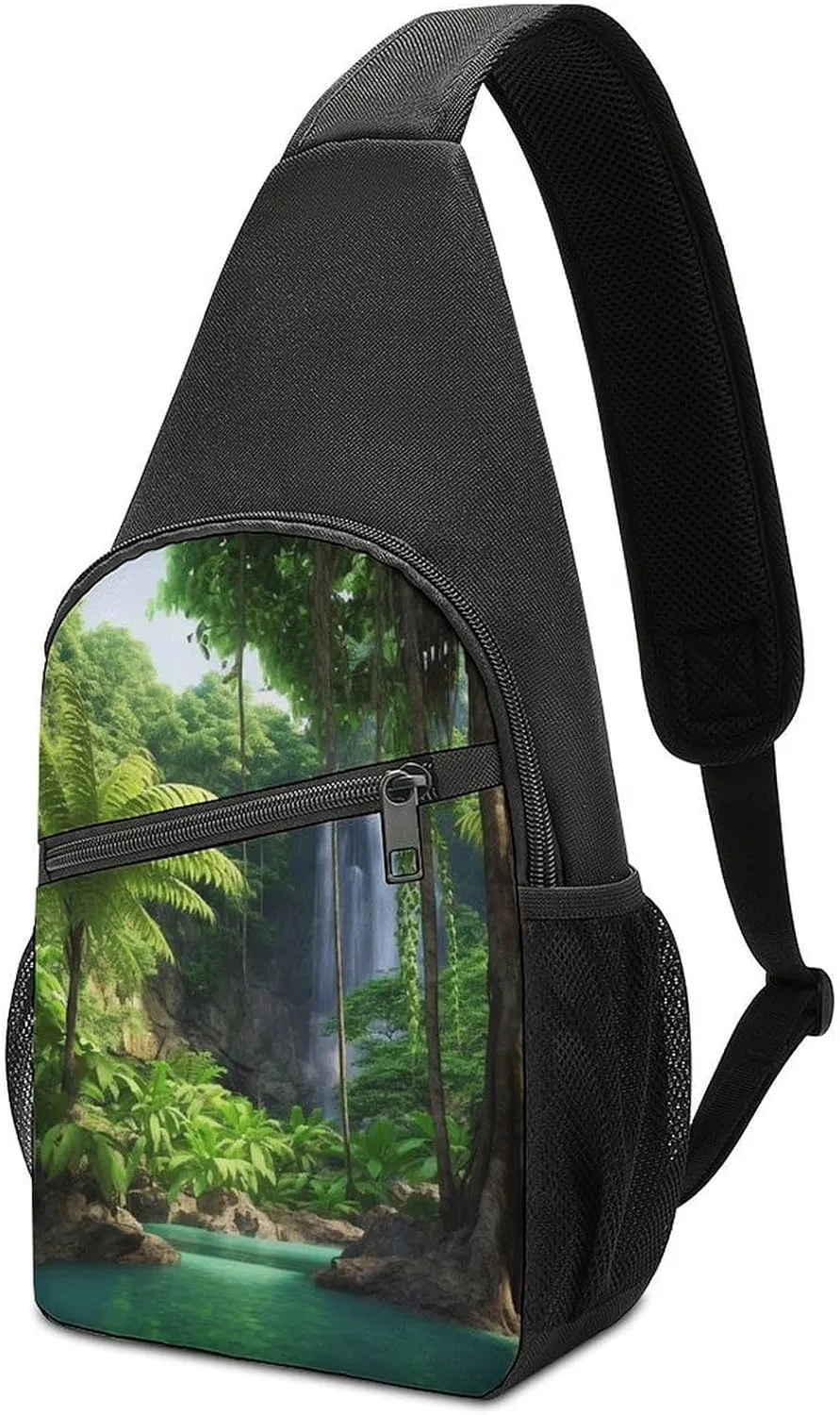 Crossbody Bags Sling Bag for Women Men,Tropic Plants Trees Printed Sling Backpack,Waterproof Bag with Convertible Shoulder Strap,Shoulder Chest Bag for Hiking Traveling