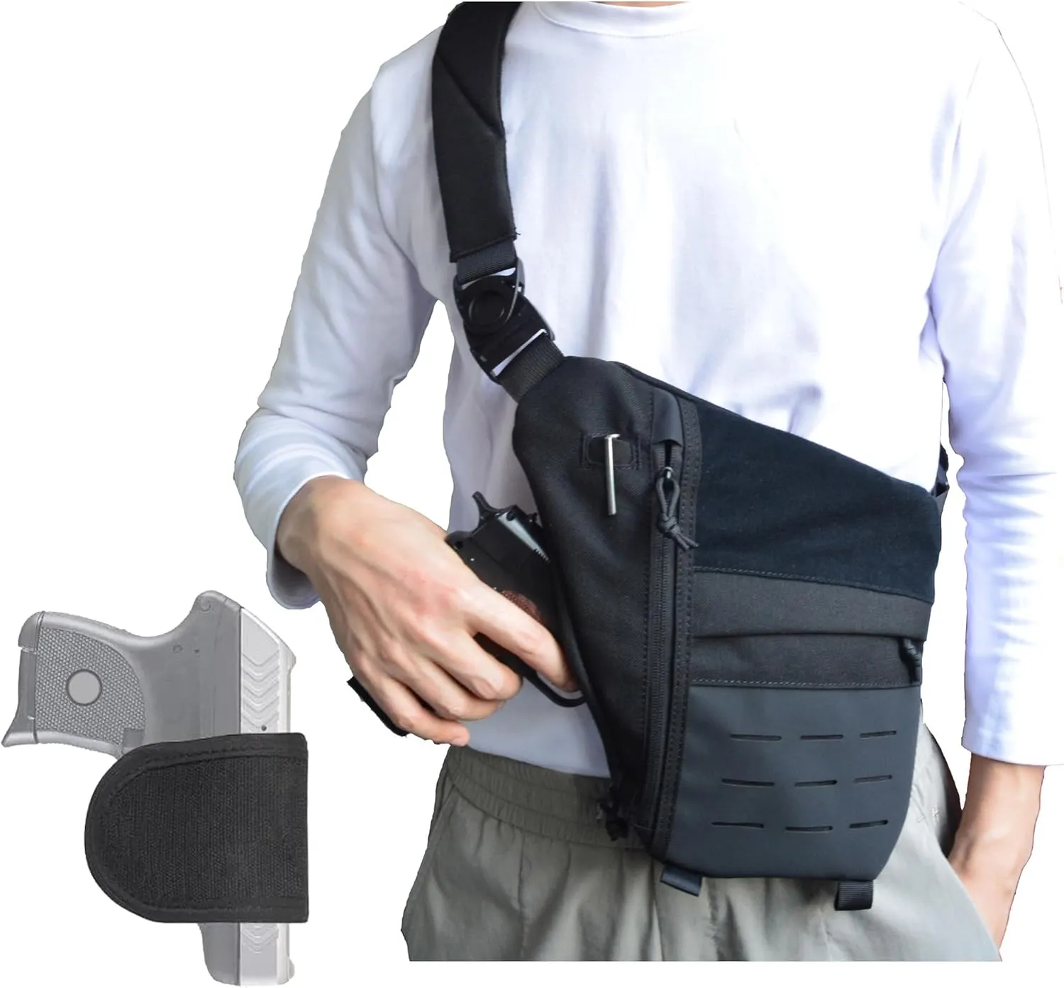 Crossbody Sling Bag for Men, Conceal Carry Gun Bag w.Holster of Handgun CCW Shoulder Chest Pack Valcen Personal Pocket for Women Black