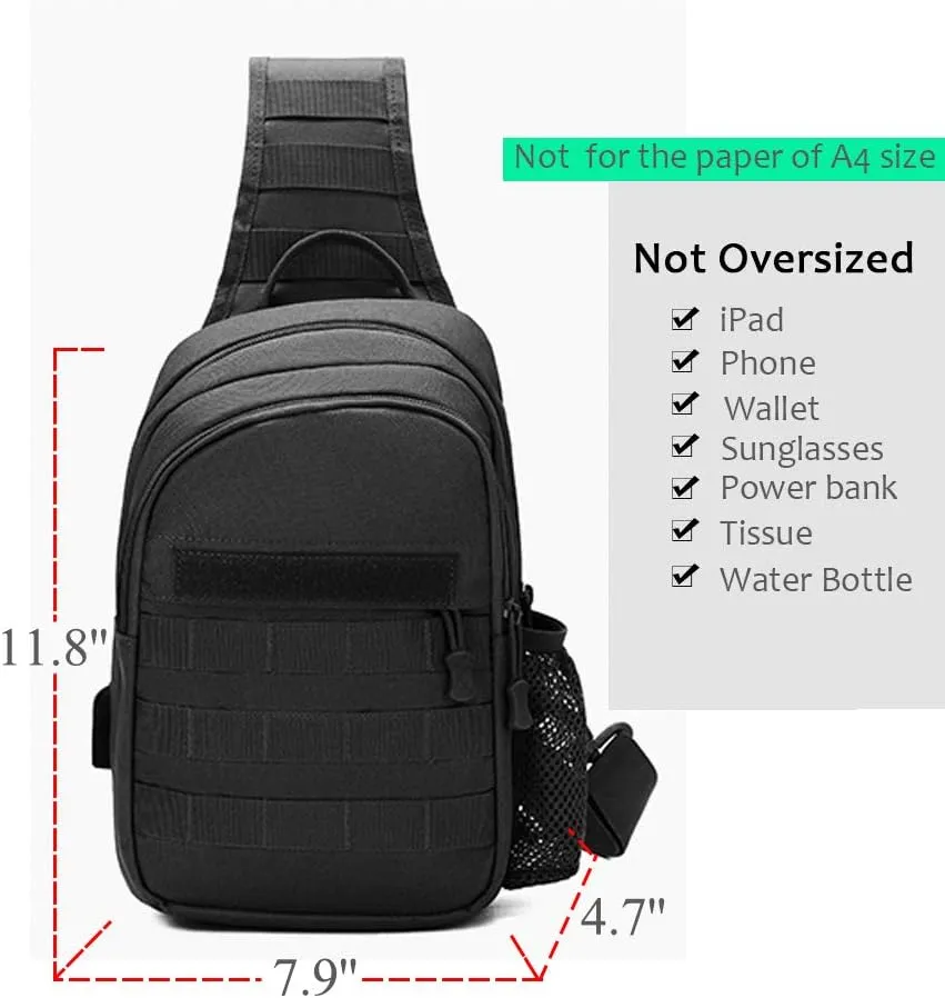Crossbody Sling Bag,Chest Shoulder Travel Hiking Backpack,Casual Daypack (Black)