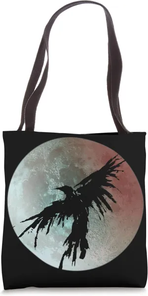 Crow Raven Distressed Flying Bird Full Moon Raven Crow Tote Bag